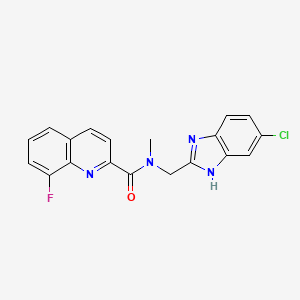 molecular formula C19H14ClFN4O B5513265 N-[(5-氯-1H-苯并咪唑-2-基)甲基]-8-氟-N-甲基-2-喹啉甲酰胺 