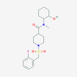 molecular formula C20H29FN2O4S B5513505 1-[(2-fluorobenzyl)sulfonyl]-N-(2-hydroxycyclohexyl)-N-methyl-4-piperidinecarboxamide 