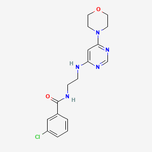 molecular formula C17H20ClN5O2 B5513558 3-chloro-N-(2-{[6-(4-morpholinyl)-4-pyrimidinyl]amino}ethyl)benzamide 