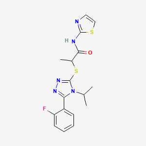 molecular formula C17H18FN5OS2 B5513594 2-{[5-(2-氟苯基)-4-异丙基-4H-1,2,4-三唑-3-基]硫代}-N-1,3-噻唑-2-基丙酰胺 