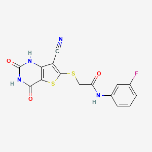 molecular formula C15H9FN4O3S2 B5513634 2-[(7-cyano-4-hydroxy-2-oxo-1,2-dihydrothieno[3,2-d]pyrimidin-6-yl)thio]-N-(3-fluorophenyl)acetamide 