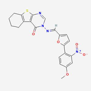 molecular formula C22H18N4O5S B5513658 3-({[5-(4-methoxy-2-nitrophenyl)-2-furyl]methylene}amino)-5,6,7,8-tetrahydro[1]benzothieno[2,3-d]pyrimidin-4(3H)-one 