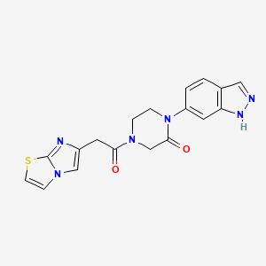 molecular formula C18H16N6O2S B5513815 4-(咪唑并[2,1-b][1,3]噻唑-6-基乙酰)-1-(1H-吲唑-6-基)-2-哌嗪酮 