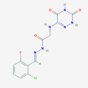molecular formula C12H10ClFN6O3 B5513893 N'-(2-氯-6-氟苄叉亚甲基)-2-[(3,5-二氧代-2,3,4,5-四氢-1,2,4-三嗪-6-基)氨基]乙酰腙 