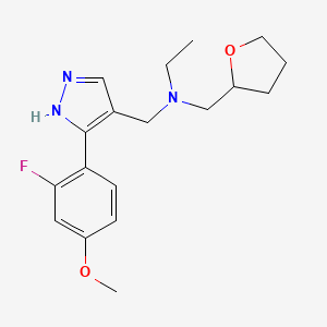 molecular formula C18H24FN3O2 B5514150 N-{[3-(2-fluoro-4-methoxyphenyl)-1H-pyrazol-4-yl]methyl}-N-(tetrahydro-2-furanylmethyl)ethanamine 
