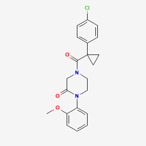 molecular formula C21H21ClN2O3 B5514151 4-{[1-(4-chlorophenyl)cyclopropyl]carbonyl}-1-(2-methoxyphenyl)-2-piperazinone 