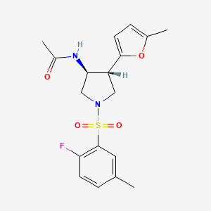 molecular formula C18H21FN2O4S B5514173 N-[(3S*,4R*)-1-[(2-fluoro-5-methylphenyl)sulfonyl]-4-(5-methyl-2-furyl)-3-pyrrolidinyl]acetamide 