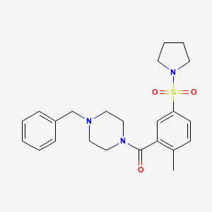 molecular formula C23H29N3O3S B5514288 1-benzyl-4-[2-methyl-5-(1-pyrrolidinylsulfonyl)benzoyl]piperazine 