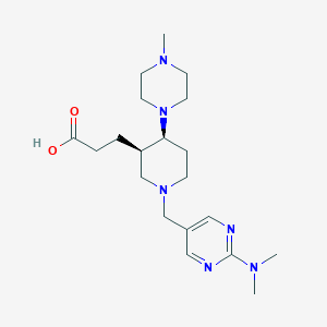 molecular formula C20H34N6O2 B5514423 3-[(3R*,4S*)-1-{[2-(dimethylamino)pyrimidin-5-yl]methyl}-4-(4-methylpiperazin-1-yl)piperidin-3-yl]propanoic acid 