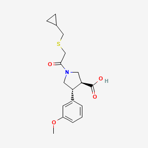 molecular formula C18H23NO4S B5514444 (3S*,4R*)-1-{[(环丙基甲基)硫代]乙酰}-4-(3-甲氧基苯基)吡咯烷-3-羧酸 