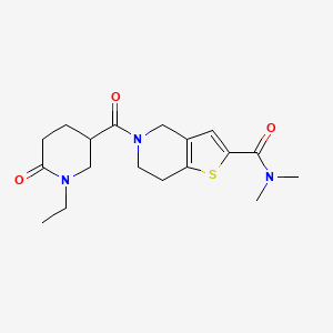 molecular formula C18H25N3O3S B5514525 5-[(1-ethyl-6-oxo-3-piperidinyl)carbonyl]-N,N-dimethyl-4,5,6,7-tetrahydrothieno[3,2-c]pyridine-2-carboxamide 