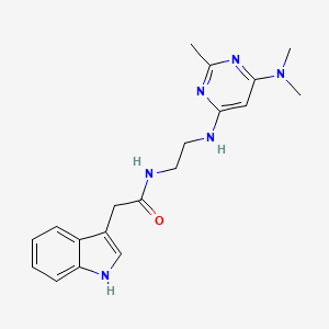 molecular formula C19H24N6O B5514558 N-(2-{[6-(dimethylamino)-2-methyl-4-pyrimidinyl]amino}ethyl)-2-(1H-indol-3-yl)acetamide 