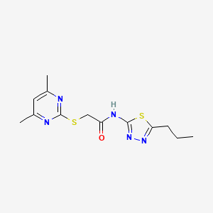 molecular formula C13H17N5OS2 B5514670 2-[(4,6-dimethyl-2-pyrimidinyl)thio]-N-(5-propyl-1,3,4-thiadiazol-2-yl)acetamide 