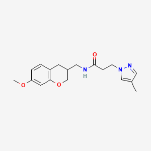 molecular formula C18H23N3O3 B5514802 N-[(7-methoxy-3,4-dihydro-2H-chromen-3-yl)methyl]-3-(4-methyl-1H-pyrazol-1-yl)propanamide 