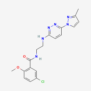 molecular formula C18H19ClN6O2 B5514859 5-chloro-2-methoxy-N-(2-{[6-(3-methyl-1H-pyrazol-1-yl)-3-pyridazinyl]amino}ethyl)benzamide 