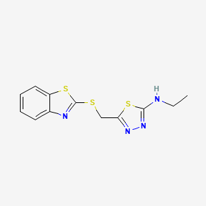 molecular formula C12H12N4S3 B5515215 5-[(1,3-benzothiazol-2-ylthio)methyl]-N-ethyl-1,3,4-thiadiazol-2-amine 