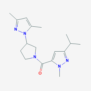 molecular formula C17H25N5O B5515544 5-{[3-(3,5-dimethyl-1H-pyrazol-1-yl)-1-pyrrolidinyl]carbonyl}-3-isopropyl-1-methyl-1H-pyrazole 