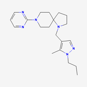 molecular formula C20H30N6 B5515623 1-[(5-methyl-1-propyl-1H-pyrazol-4-yl)methyl]-8-(2-pyrimidinyl)-1,8-diazaspiro[4.5]decane 