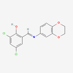 molecular formula C15H11Cl2NO3 B5515643 2,4-dichloro-6-[(2,3-dihydro-1,4-benzodioxin-6-ylimino)methyl]phenol 
