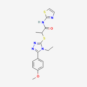 molecular formula C17H19N5O2S2 B5515733 2-{[4-ethyl-5-(4-methoxyphenyl)-4H-1,2,4-triazol-3-yl]thio}-N-1,3-thiazol-2-ylpropanamide 