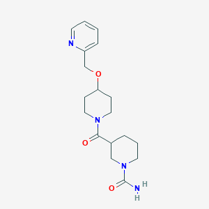 molecular formula C18H26N4O3 B5515736 3-{[4-(2-pyridinylmethoxy)-1-piperidinyl]carbonyl}-1-piperidinecarboxamide 