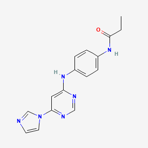 molecular formula C16H16N6O B5515759 N-(4-{[6-(1H-咪唑-1-基)-4-嘧啶基]氨基}苯基)丙酰胺 