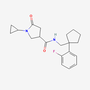 molecular formula C20H25FN2O2 B5515828 1-cyclopropyl-N-{[1-(2-fluorophenyl)cyclopentyl]methyl}-5-oxo-3-pyrrolidinecarboxamide 