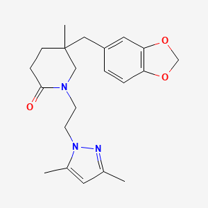 molecular formula C21H27N3O3 B5515896 5-(1,3-benzodioxol-5-ylmethyl)-1-[2-(3,5-dimethyl-1H-pyrazol-1-yl)ethyl]-5-methylpiperidin-2-one 