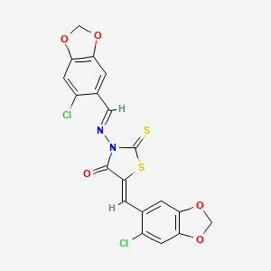 molecular formula C19H10Cl2N2O5S2 B5515921 5-[(6-chloro-1,3-benzodioxol-5-yl)methylene]-3-{[(6-chloro-1,3-benzodioxol-5-yl)methylene]amino}-2-thioxo-1,3-thiazolidin-4-one 