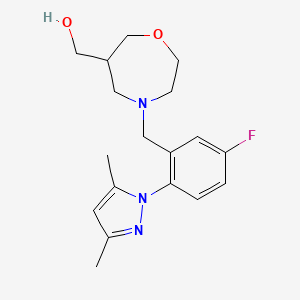 {4-[2-(3,5-dimethyl-1H-pyrazol-1-yl)-5-fluorobenzyl]-1,4-oxazepan-6-yl}methanol