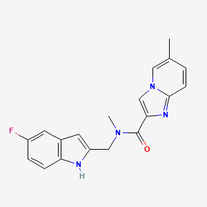 molecular formula C19H17FN4O B5516983 N-[(5-氟-1H-吲哚-2-基)甲基]-N,6-二甲基咪唑并[1,2-a]吡啶-2-甲酰胺 