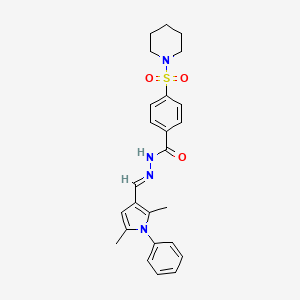 molecular formula C25H28N4O3S B5517017 N'-[(2,5-dimethyl-1-phenyl-1H-pyrrol-3-yl)methylene]-4-(1-piperidinylsulfonyl)benzohydrazide 
