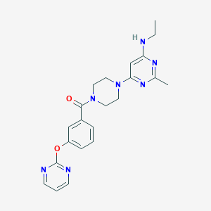 molecular formula C22H25N7O2 B5517122 N-ethyl-2-methyl-6-{4-[3-(2-pyrimidinyloxy)benzoyl]-1-piperazinyl}-4-pyrimidinamine 