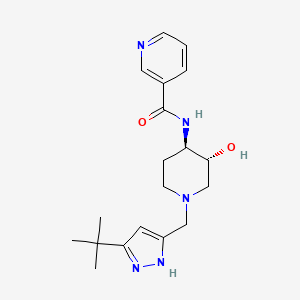 molecular formula C19H27N5O2 B5517185 N-{(3R*,4R*)-1-[(5-叔丁基-1H-吡唑-3-基)甲基]-3-羟基哌啶-4-基}烟酰胺 