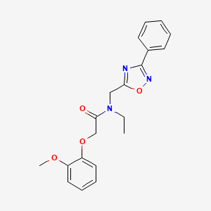 molecular formula C20H21N3O4 B5517513 N-ethyl-2-(2-methoxyphenoxy)-N-[(3-phenyl-1,2,4-oxadiazol-5-yl)methyl]acetamide 