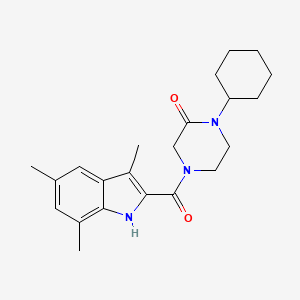 1-cyclohexyl-4-[(3,5,7-trimethyl-1H-indol-2-yl)carbonyl]-2-piperazinone