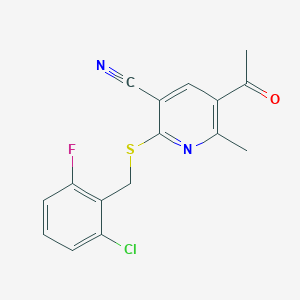 molecular formula C16H12ClFN2OS B5517703 5-acetyl-2-[(2-chloro-6-fluorobenzyl)thio]-6-methylnicotinonitrile 