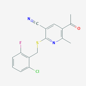 molecular formula C16H12ClFN2OS B5517703 5-乙酰基-2-[(2-氯-6-氟苄基)硫代]-6-甲基烟腈 