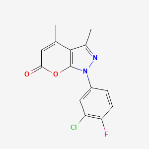 molecular formula C14H10ClFN2O2 B5517718 1-(3-chloro-4-fluorophenyl)-3,4-dimethylpyrano[2,3-c]pyrazol-6(1H)-one 