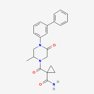 molecular formula C22H23N3O3 B5517734 1-{[4-(3-biphenylyl)-2-methyl-5-oxo-1-piperazinyl]carbonyl}cyclopropanecarboxamide 