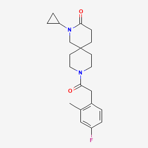 molecular formula C21H27FN2O2 B5517761 2-cyclopropyl-9-[(4-fluoro-2-methylphenyl)acetyl]-2,9-diazaspiro[5.5]undecan-3-one 