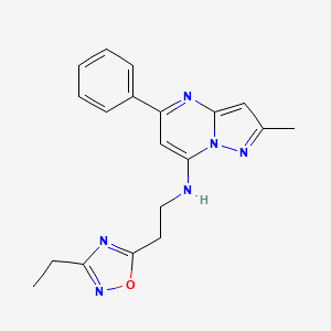 molecular formula C19H20N6O B5517818 N-[2-(3-乙基-1,2,4-恶二唑-5-基)乙基]-2-甲基-5-苯基吡唑并[1,5-a]嘧啶-7-胺 