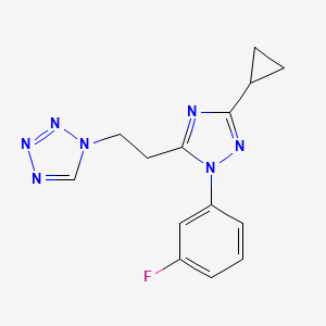 molecular formula C14H14FN7 B5517823 1-{2-[3-cyclopropyl-1-(3-fluorophenyl)-1H-1,2,4-triazol-5-yl]ethyl}-1H-tetrazole 