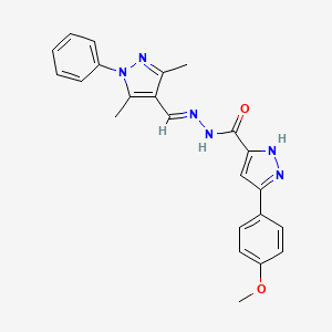 molecular formula C23H22N6O2 B5517967 N'-[(3,5-dimethyl-1-phenyl-1H-pyrazol-4-yl)methylene]-3-(4-methoxyphenyl)-1H-pyrazole-5-carbohydrazide 