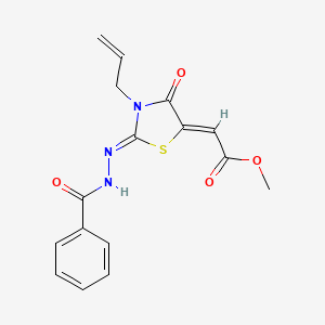 molecular formula C16H15N3O4S B5517978 methyl [3-allyl-2-(benzoylhydrazono)-4-oxo-1,3-thiazolidin-5-ylidene]acetate 