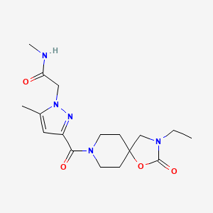 molecular formula C17H25N5O4 B5518305 2-{3-[(3-ethyl-2-oxo-1-oxa-3,8-diazaspiro[4.5]dec-8-yl)carbonyl]-5-methyl-1H-pyrazol-1-yl}-N-methylacetamide 