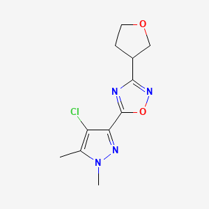 molecular formula C11H13ClN4O2 B5518381 5-(4-chloro-1,5-dimethyl-1H-pyrazol-3-yl)-3-(tetrahydrofuran-3-yl)-1,2,4-oxadiazole 