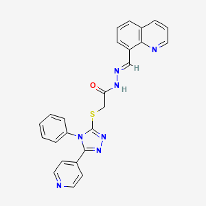 molecular formula C25H19N7OS B5518386 2-{[4-phenyl-5-(4-pyridinyl)-4H-1,2,4-triazol-3-yl]thio}-N'-(8-quinolinylmethylene)acetohydrazide 
