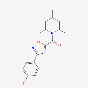 molecular formula C18H21FN2O2 B5518461 1-{[3-(4-fluorophenyl)-5-isoxazolyl]carbonyl}-2,4,6-trimethylpiperidine 