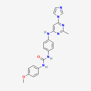 molecular formula C22H21N7O2 B5518524 N-(4-{[6-(1H-imidazol-1-yl)-2-methyl-4-pyrimidinyl]amino}phenyl)-N'-(4-methoxyphenyl)urea 